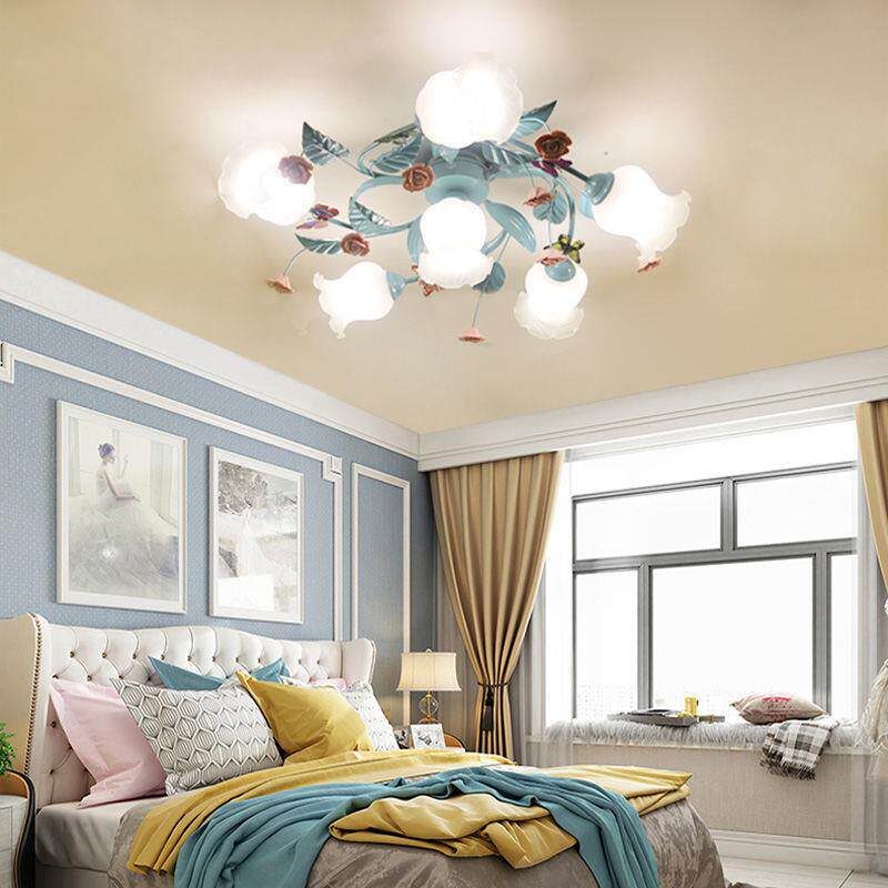 田园风格花朵卧室女孩房吸顶灯浪漫儿童公主房间灯地中海客厅灯饰