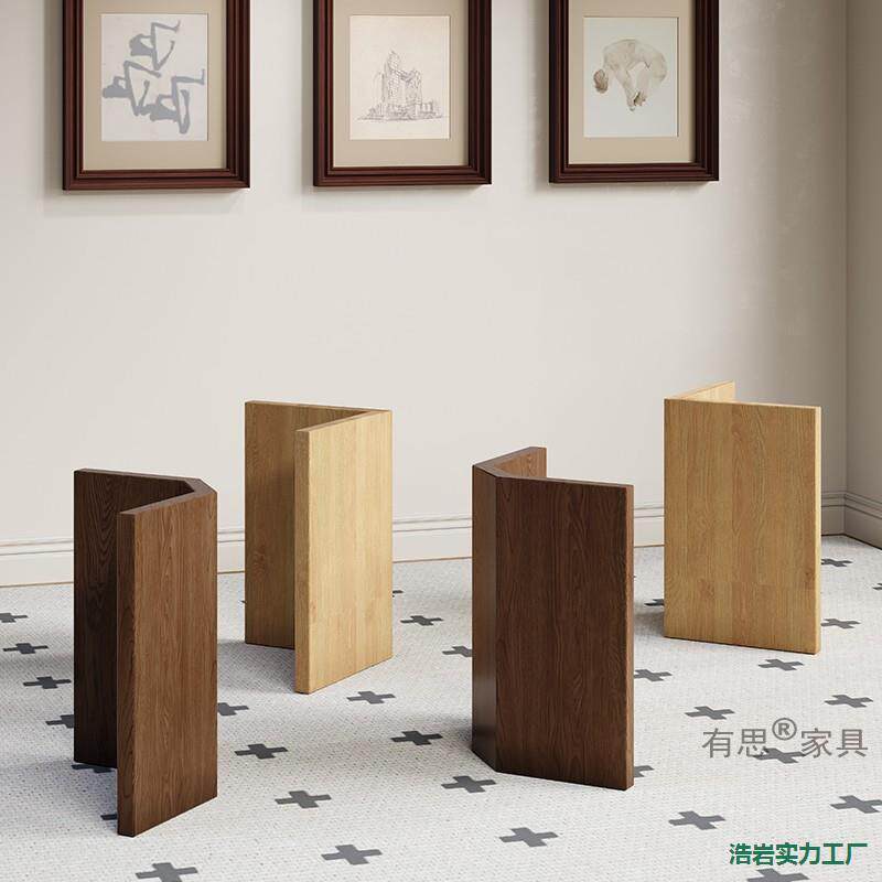 中古风十字型实木桌腿V型T型松木大理石岛台餐桌支架原木脚