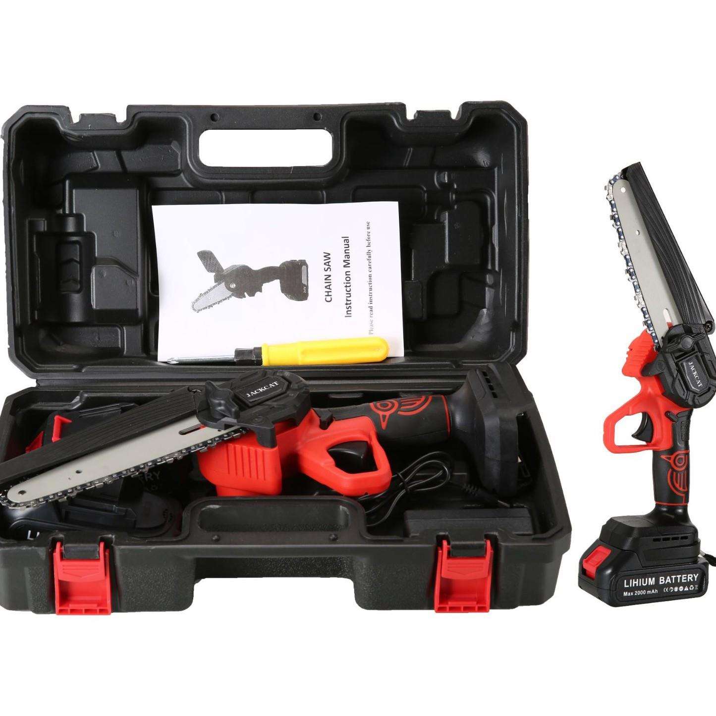 新款8寸大功率充电链锯 自动调节链条锯伐木锯锂电锯修枝锯可加油