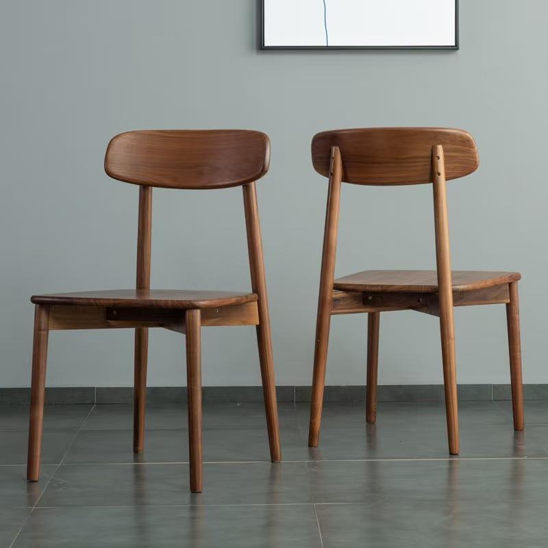 北美实木黑胡桃木餐椅弧形靠背休闲椅北美樱桃木书桌椅日式家用椅