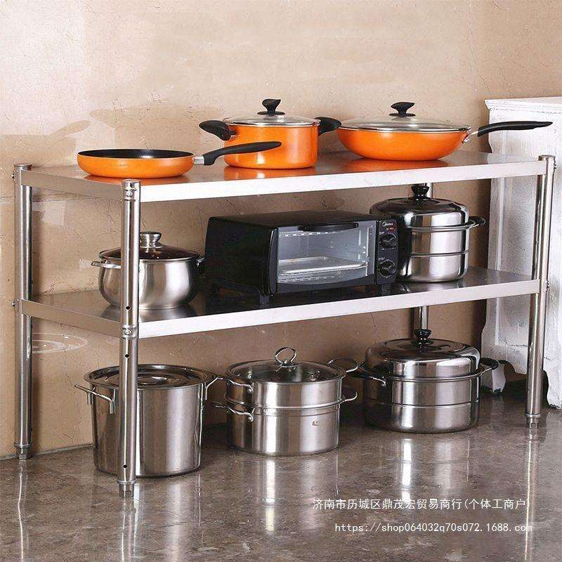 厨房简易两层不锈钢置物架多功能微波炉架烤箱架免打孔收纳架货架