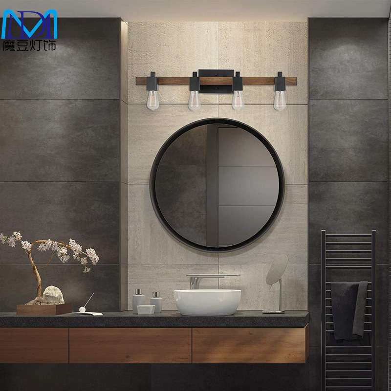 跨境亚马逊美式卫生间浴室镜前灯复古工业木纹色Vanity Lighting