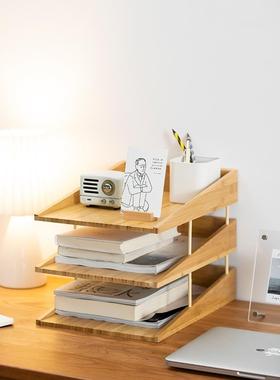 5ZV7文件框桌面书架学生书桌桌上置物架办公室竹制A4文件收纳