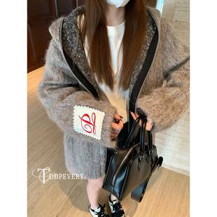 TDDP 拉链连帽棉羊绒毛呢外套女2024新款秋冬宽松气质高级感呢子