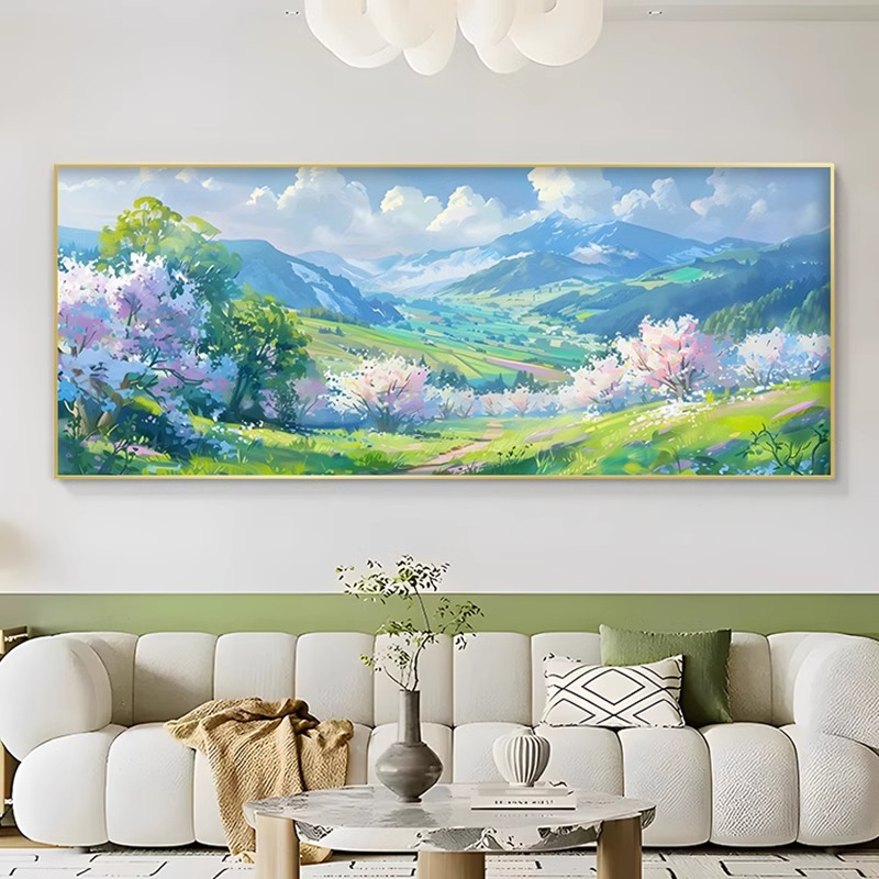 大芬村油画山水风景2025新款奶油风装饰画横幅客厅沙发背景墙挂画