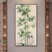 节节高升客厅大白墙装 玄关入户正对门挂画竹子茶室壁画 饰画新中式