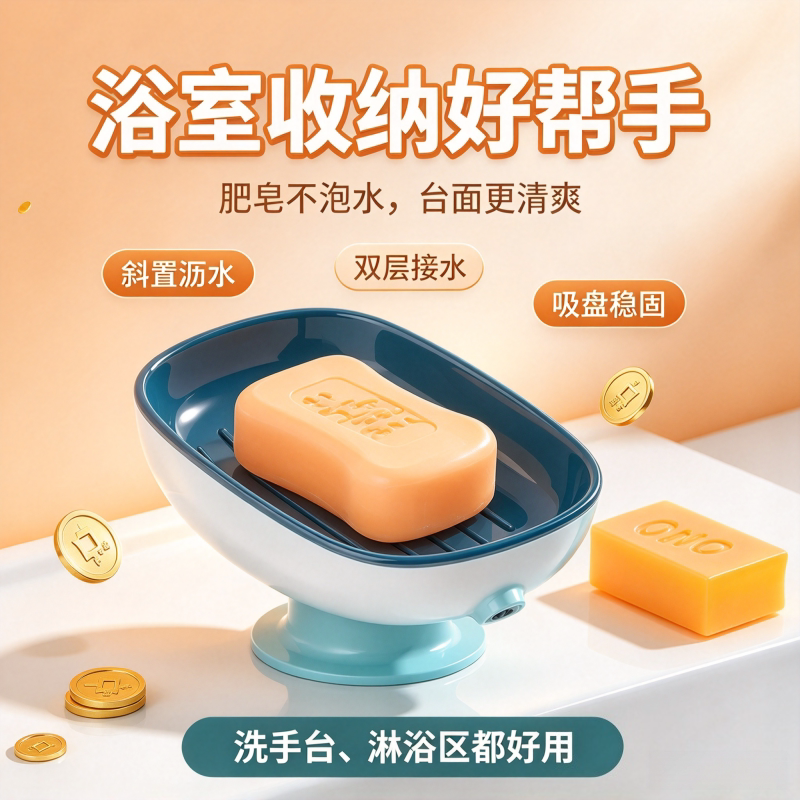 吸盘免打孔沥水皂盒爆款
