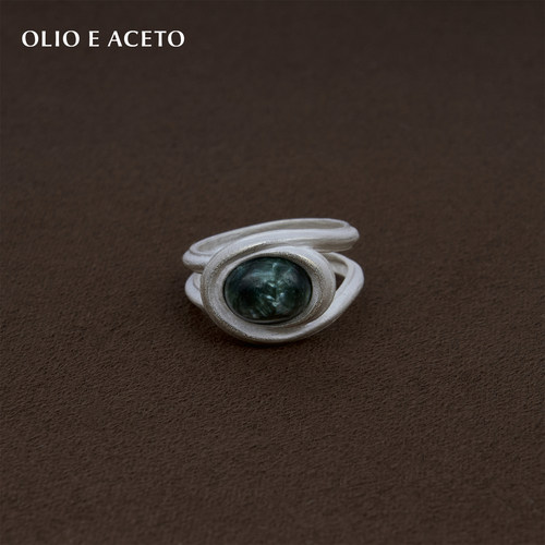 OLIO E ACETO·油醋汁纯银时空戒指 绿龙晶金运石白玉髓