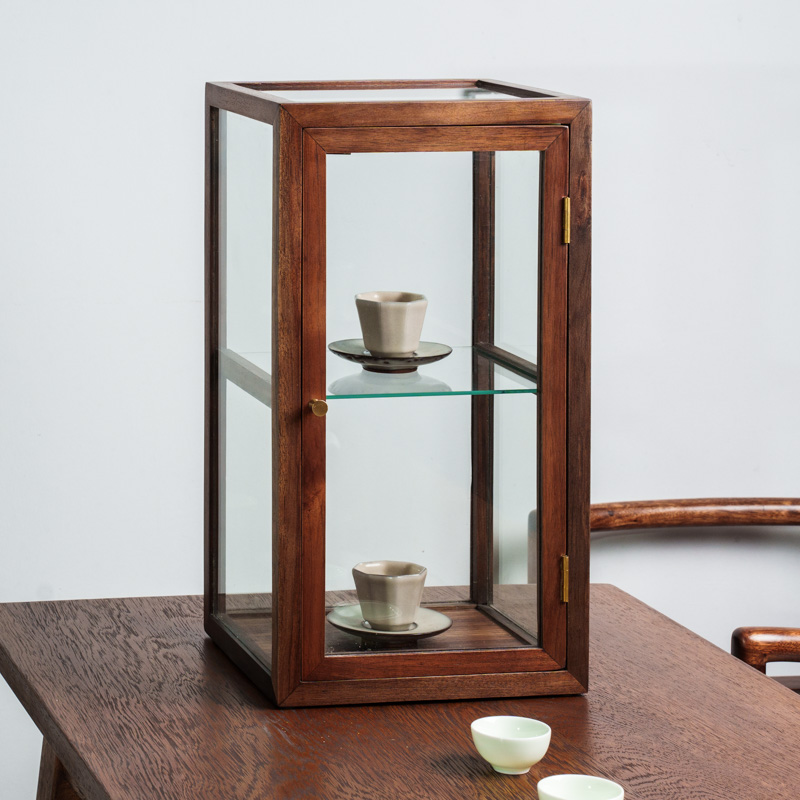 可定制胡桃木玻璃茶具小展示柜茶壶文玩古董实木制陈列柜展架专用