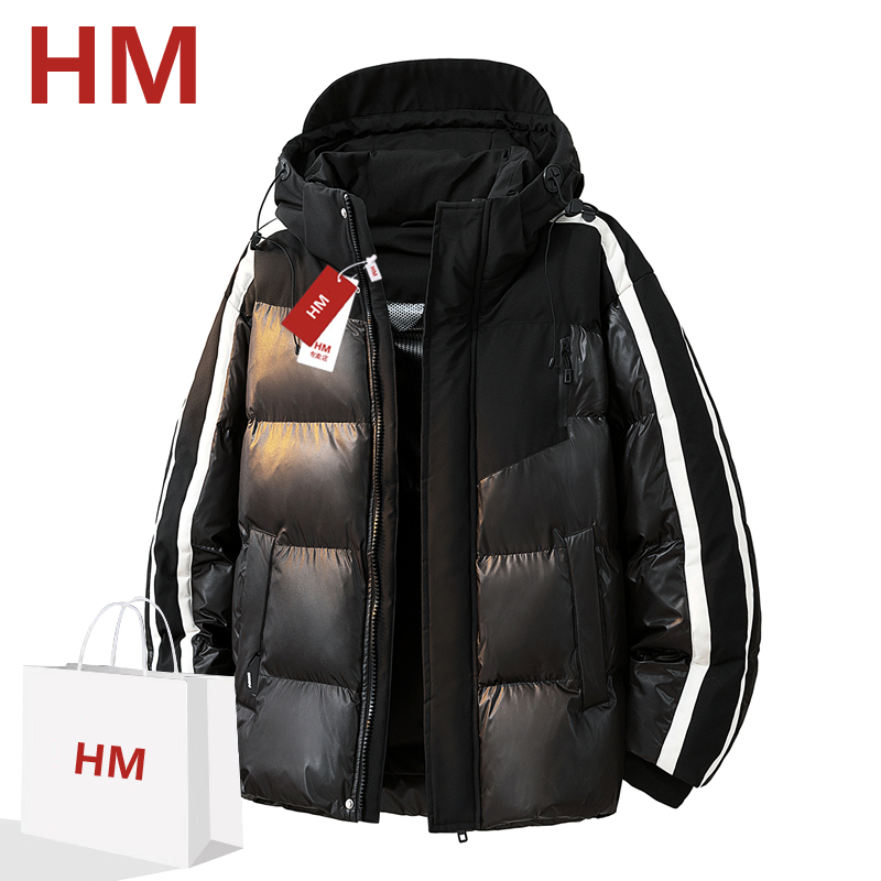 HM棉服男士2025新款冬季加厚保暖连帽户外休闲防风防寒外套棉衣