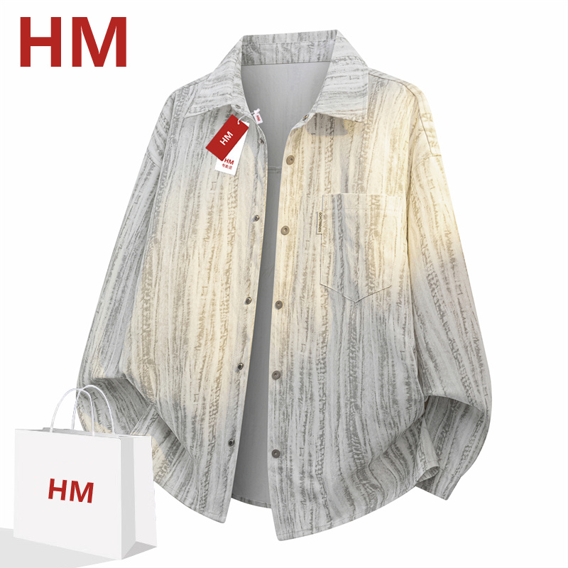 HM2025新款春秋季大码男士纯色衬衫外套上衣百搭宽松简约休闲上衣