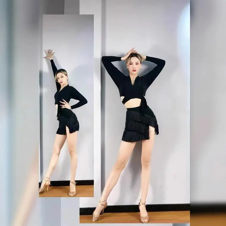 拉丁舞裙成人女流苏包臀开叉半身