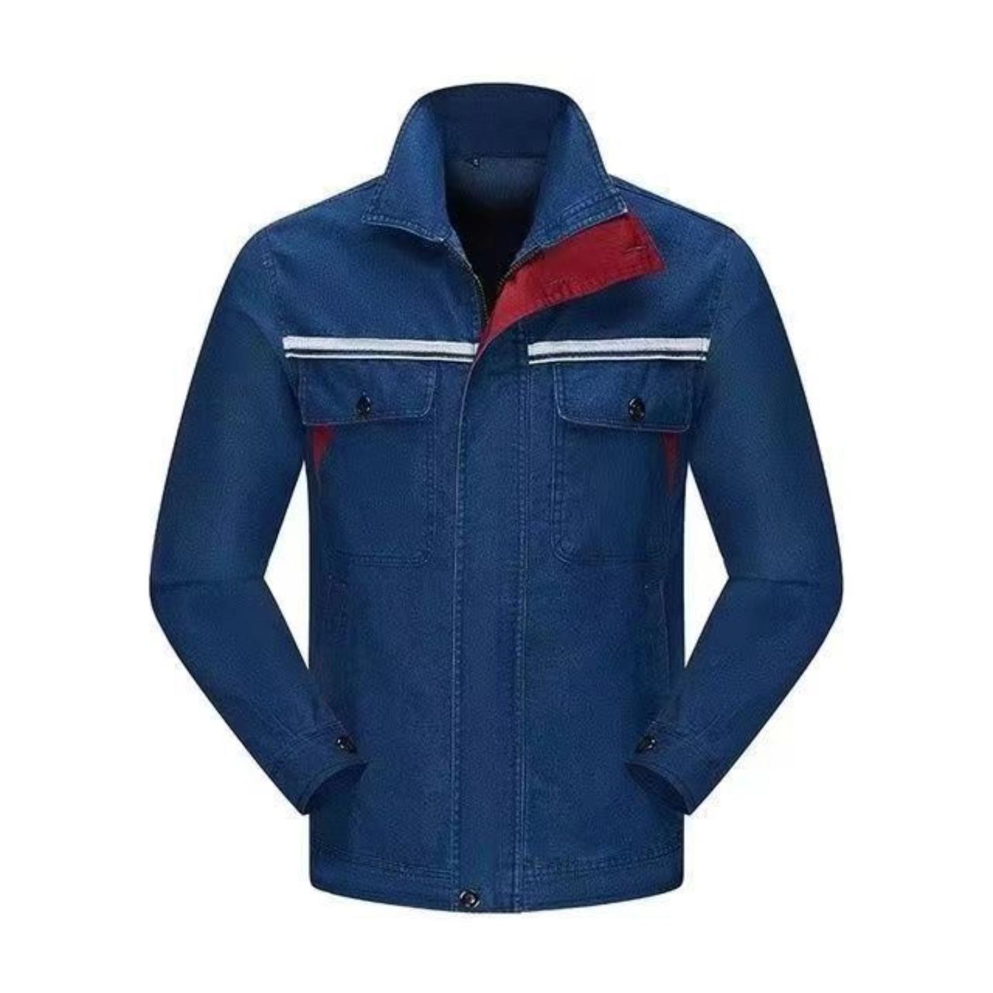 纯棉牛仔工作服套装男立领工厂