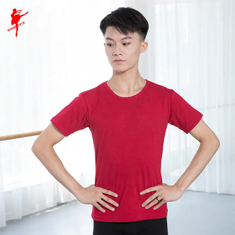 红舞鞋薄棉男士短袖舞蹈上衣成人