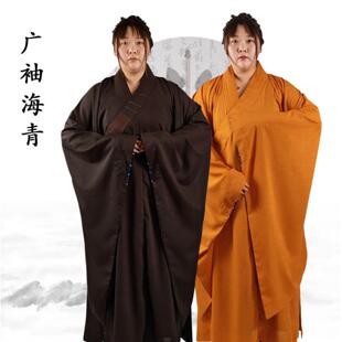 广袖海青居士服女款大褂长衫咖啡色土黄色海清衣禅修服春夏秋冬季