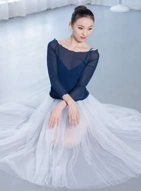 红舞鞋练功服网纱上衣 成人形体现代舞服装古典民族半透纱衣39505