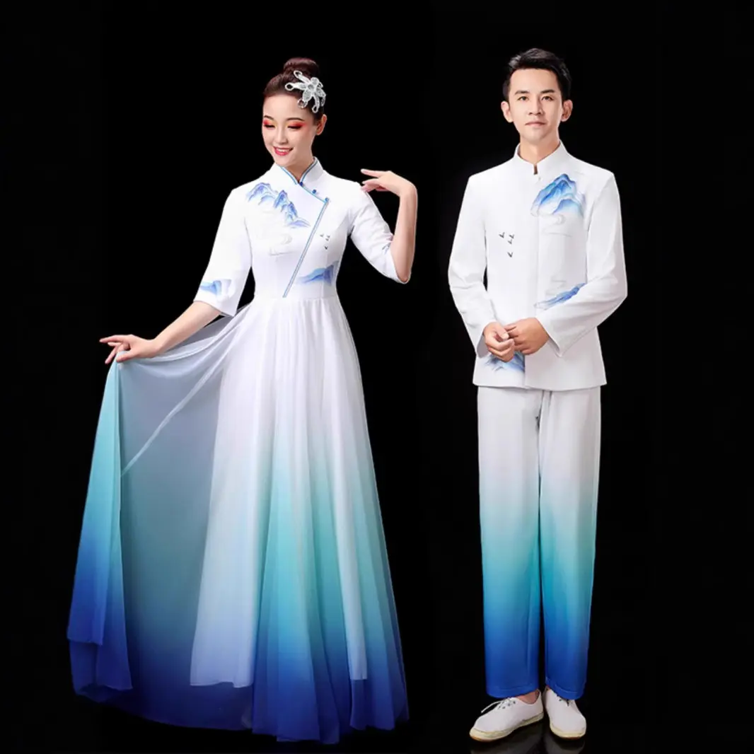 新款男女大合唱演出服学生红歌