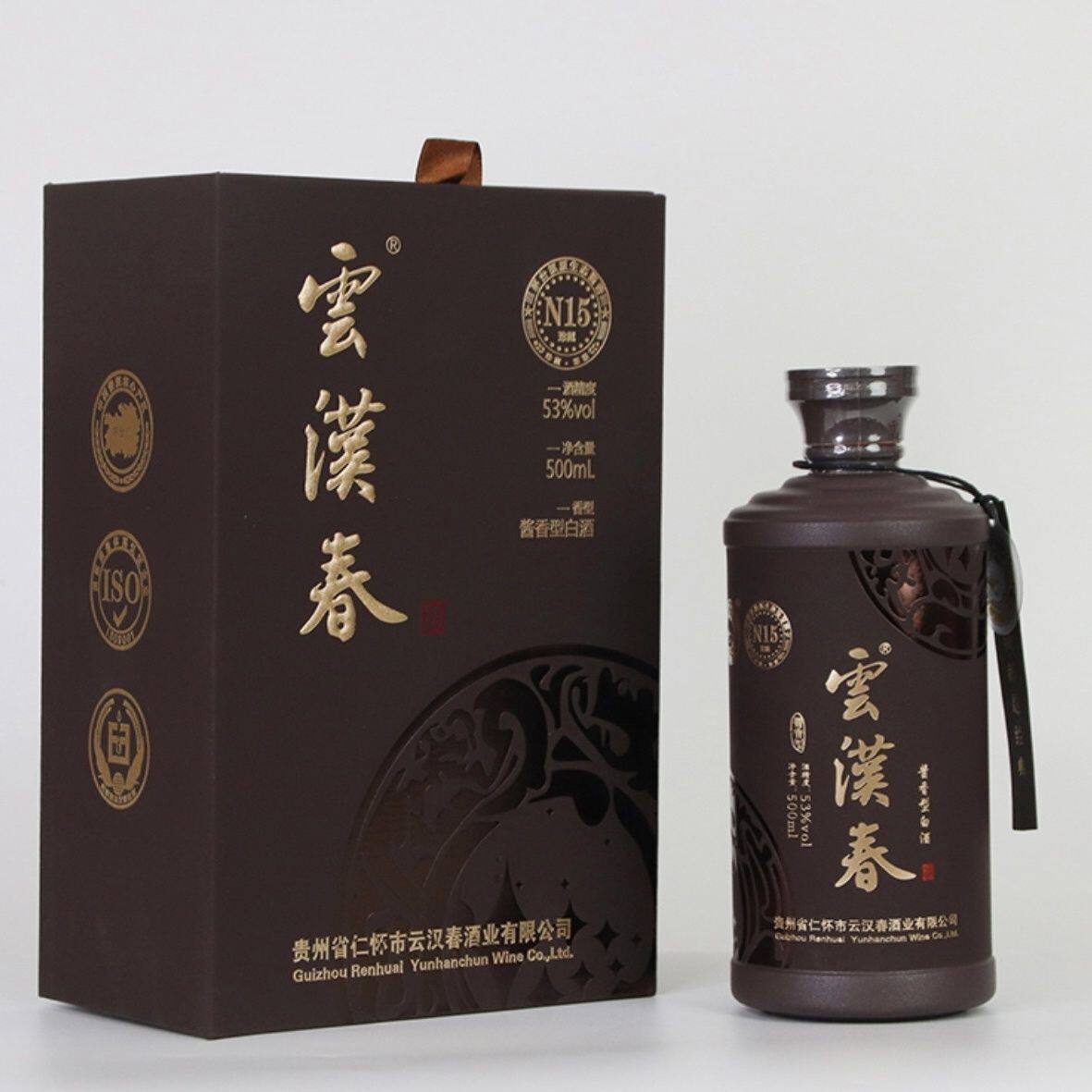 云汉春N15 53度酱香型白酒纯粮酱香酒500mL6瓶整箱装送礼袋
