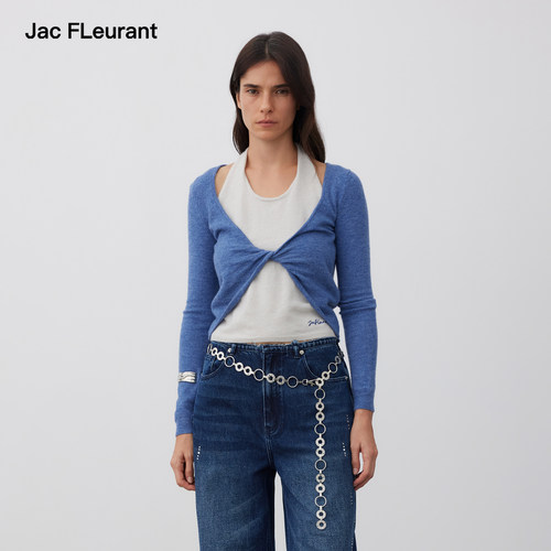 JAC FLEURANT2026秋季新款女简约设计感显瘦扭结撞色挂脖针织毛衫
