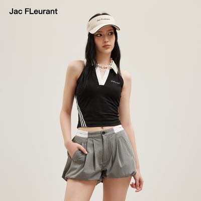 JAC FLEURANT2026夏季新款刺绣吊带背心女黑白撞色POLO领无袖上衣