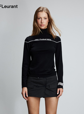 JAC FLEURANT秋冬新品黑色高领LOGO打底针织衫内搭弹力女士
