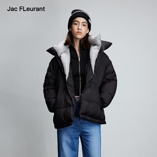 轮廓感羽绒服 黑灰假两件拼接中长款 JAC FLEURANT2025秋冬新品