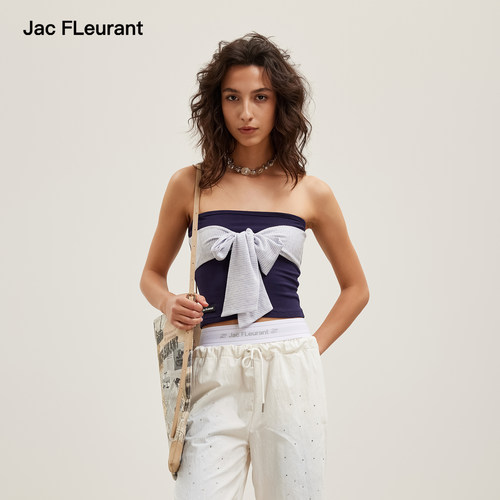 JAC FLEURANT2026夏季新款条纹绑带打结抹胸女士简约修身短款