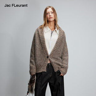 女士毛衣 混色羊毛马海毛针织V领开衫 JAC FLEURANT秋冬新款