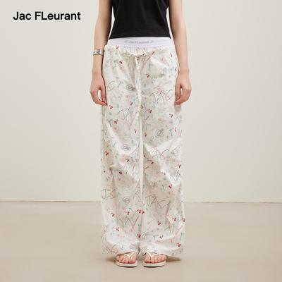 JAC FLEURANT【孙怡同款】新款松紧腰拼接涂鸦印花休闲裤伞兵裤