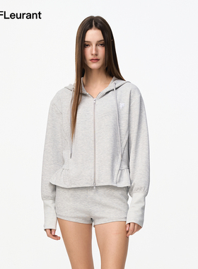 JAC FLEURANT秋季新款灰色下摆荷叶边帽衫运动短裤时尚套装