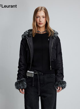 JAC FLEURANT【ISA李彩煐同款 】新款黑色短款连帽夹克棉服