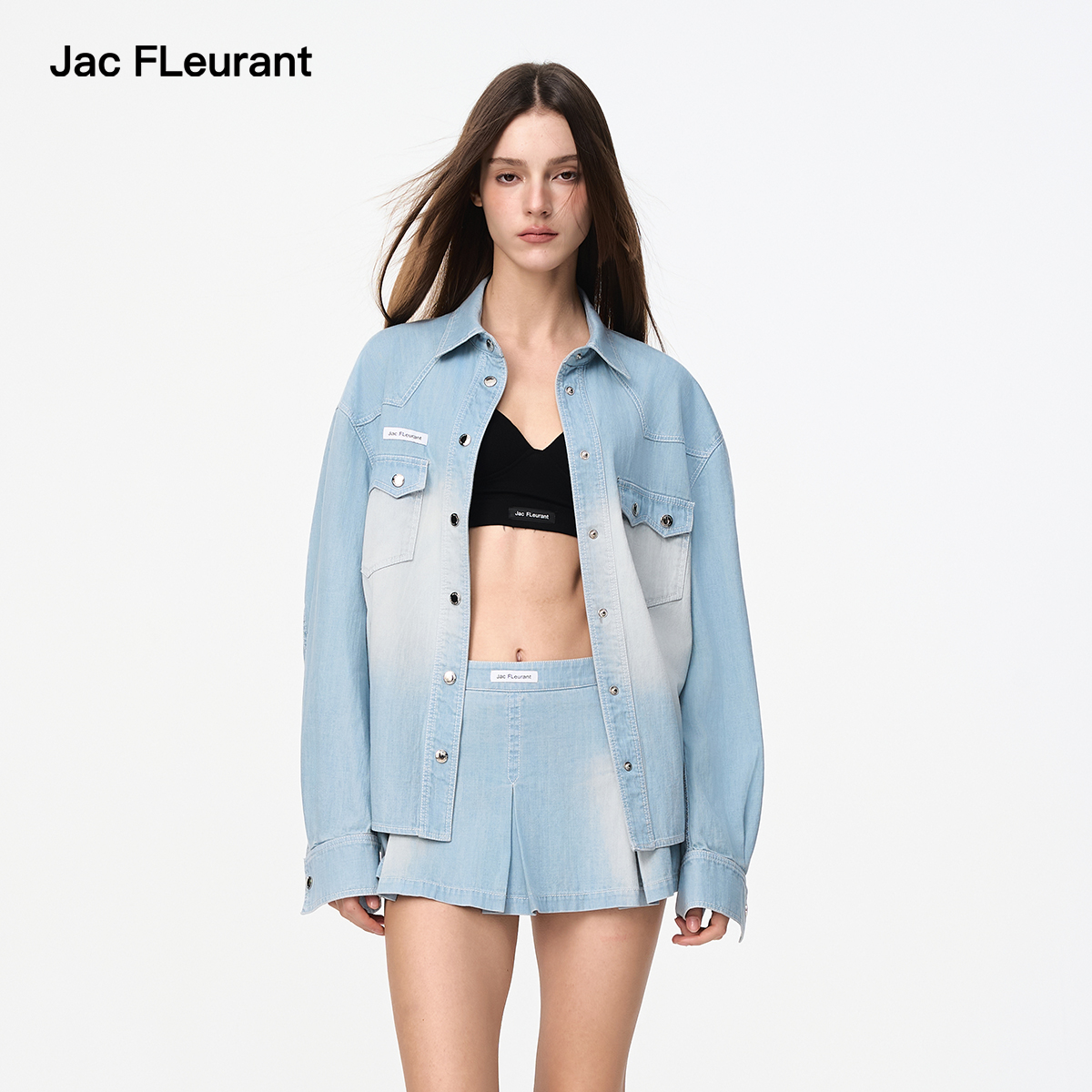 JAC FLEURANT2025秋季新款水洗牛仔衬衫牛仔短裙时尚宽松套装