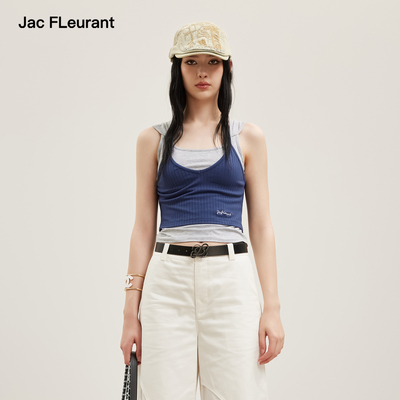 JAC FLEURANT2026夏季新款蓝灰撞色假两件挂脖背心女士无袖百搭