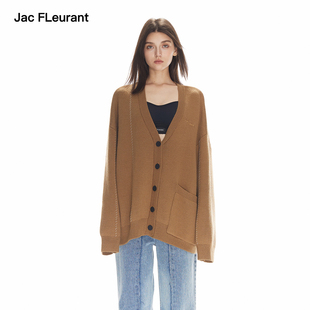 棕色外缝线单口袋宽松百搭时髦针织开衫 JAC FLEURANT新品