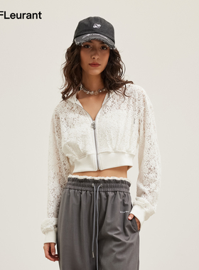 JAC FLEURANT2026春夏新款蕾丝假两件拼接连帽短款女休闲拉链衫