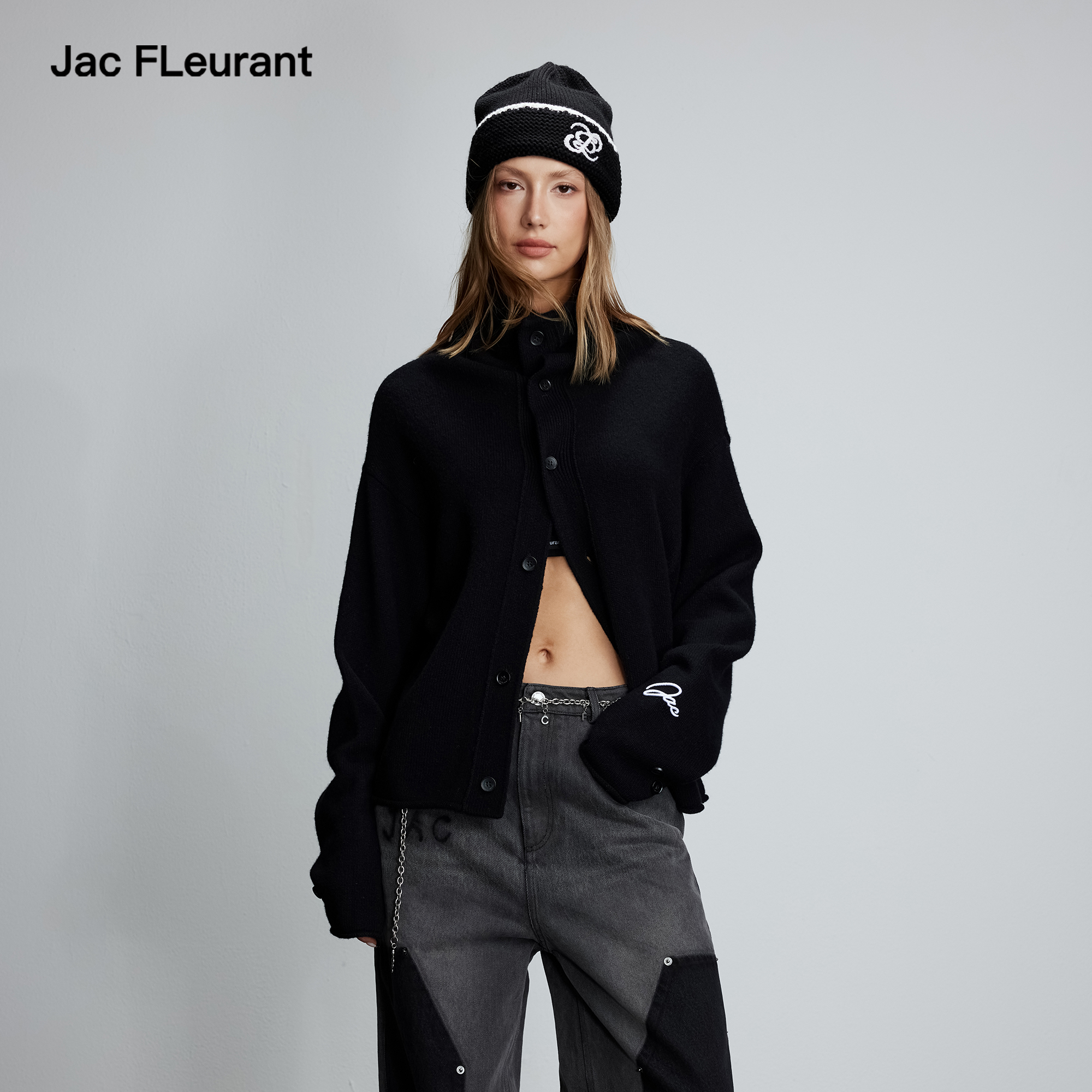 JAC FLEURANT2025秋冬新款纯羊毛开衫女百搭宽松高领毛衣保暖