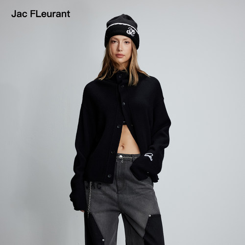 JAC FLEURANT【周冬雨同款】纯羊毛开衫女百搭宽松高领毛衣保暖