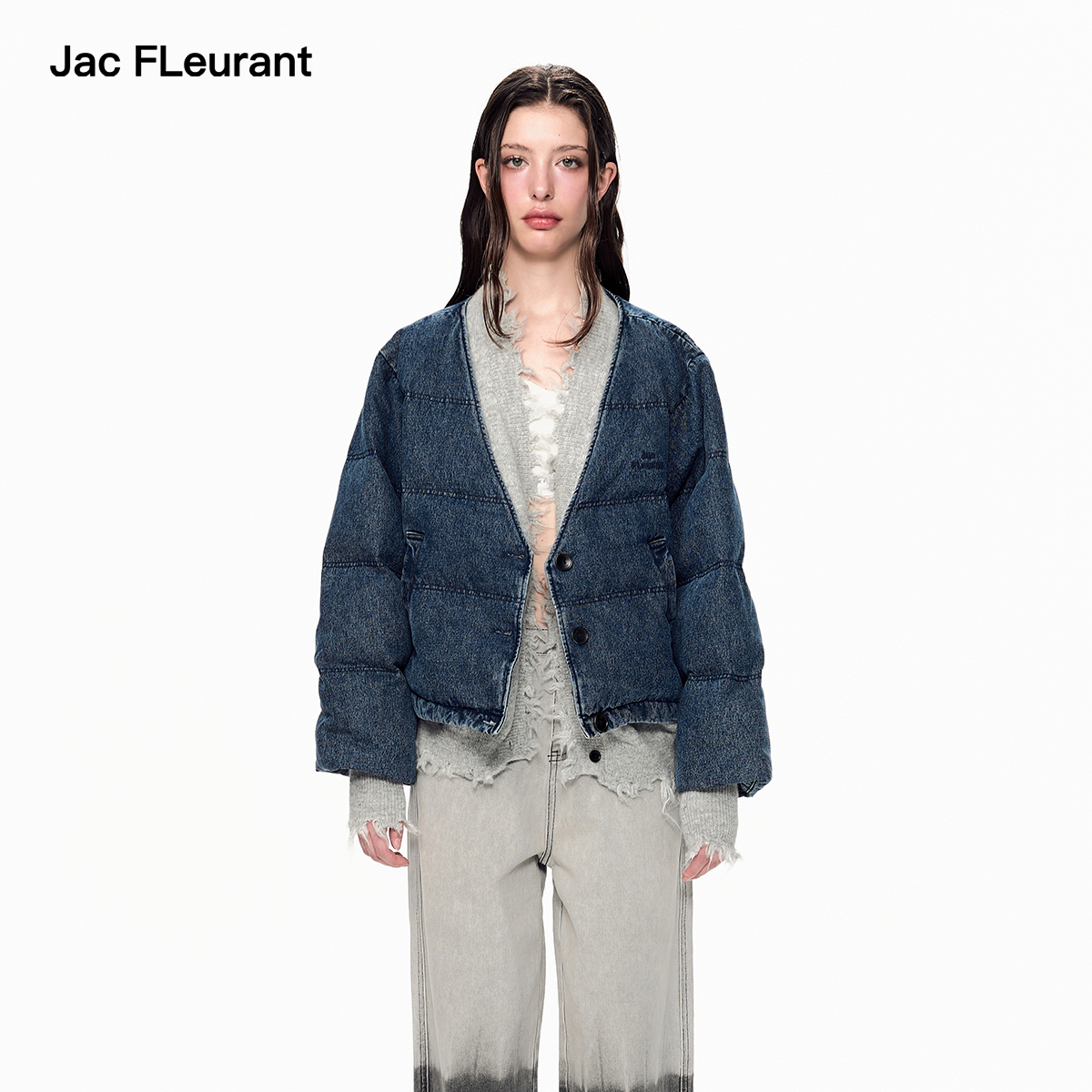 JAC FLEURANT【秦岚徐璐吴宣仪同款】牛仔拼接针织假两件羽绒服