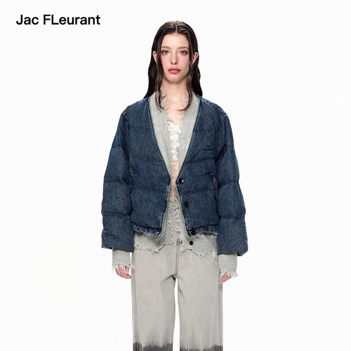 JAC FLEURANT【秦岚徐璐吴宣仪同款】牛仔拼接针织假两件羽绒服