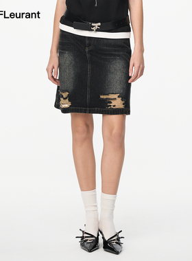 JAC FLEURANT【沈月 IDLE-叶舒华同款】复古破洞女士牛仔半裙百搭
