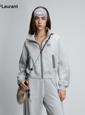 JAC FLEURANT【周震南同款】2026春新款灰色立领拉链外套女撞色