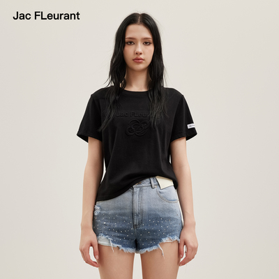 JAC FLEURANT2026夏季新款黑色压花Logo短袖T恤女士圆领百搭宽松