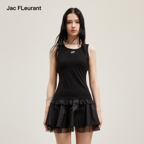 JAC FLEURANT2026夏季新款黑色网纱拼接吊带背心蓬蓬连衣裙女裙