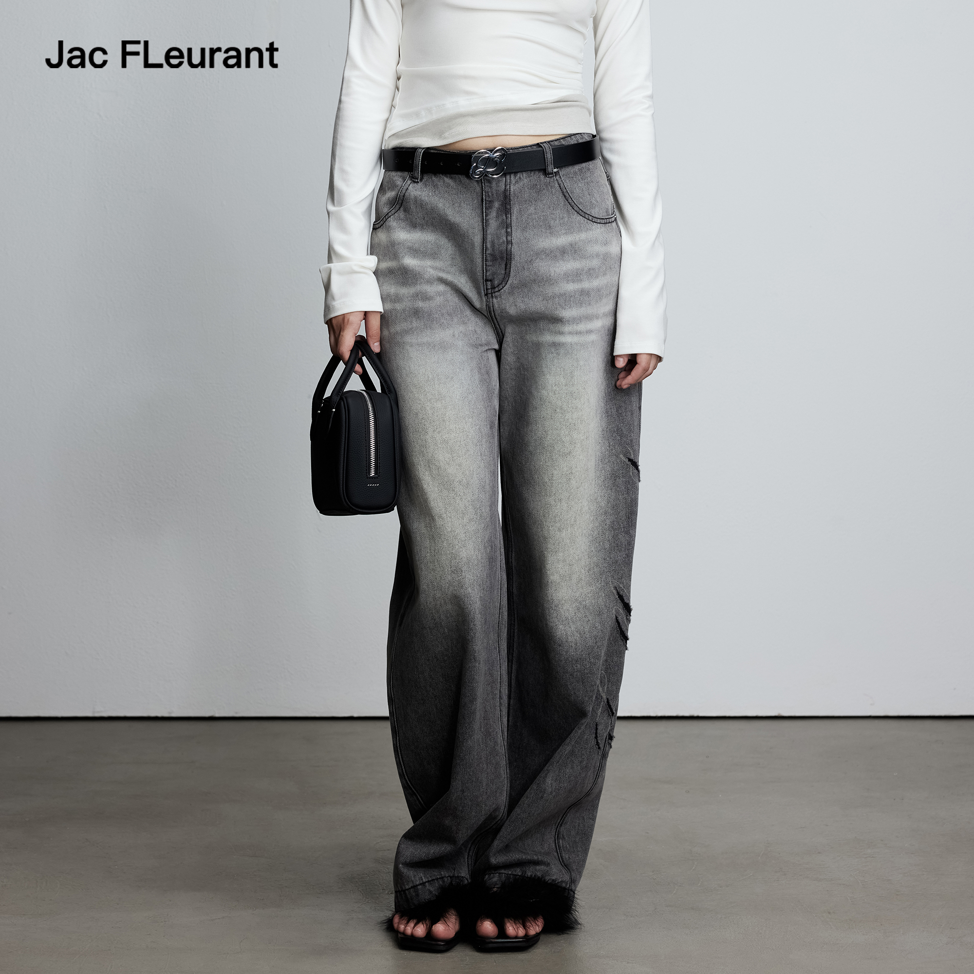 JAC FLEURANT【李云霄同款】2025秋冬新品烧花文字LOGO牛仔裤