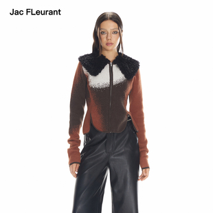 拼色毛领可拆卸百搭修身 JAC 新品 吴莫愁同款 针织上衣 FLEURANT
