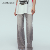 FLEURANT 新款 黄霄云 JAC 李兰迪 张真源同款 水洗灰弹孔牛仔裤