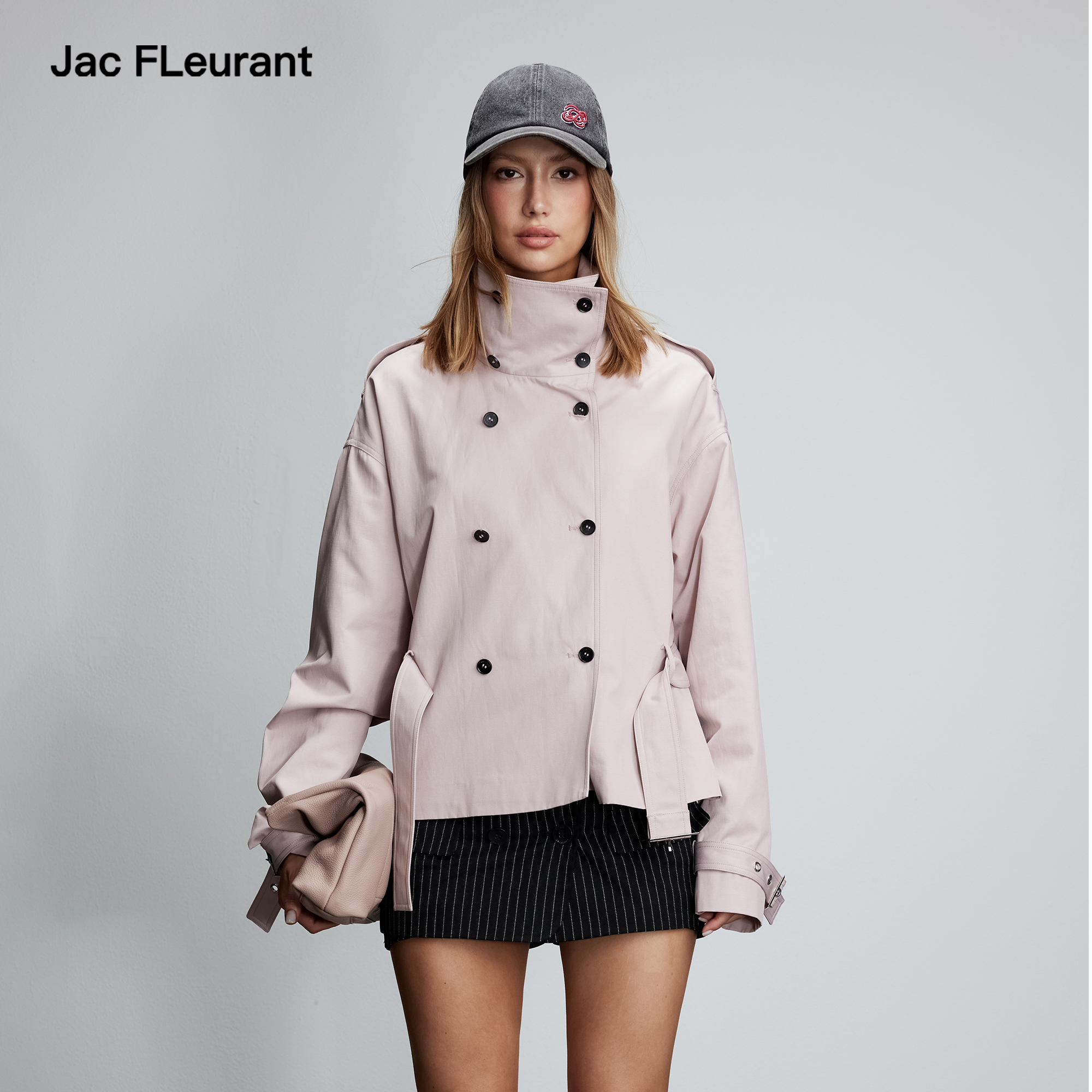 JAC FLEURANT2025秋冬新品紫色短款绑带风衣
