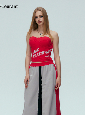 JAC FLEURANT【张碧晨同款】红色LOGO抹胸 拼色运动裤休闲套装