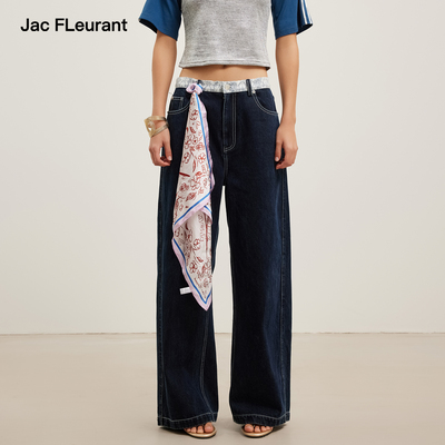 JAC FLEURANT2026春夏新品蕾丝腰头拼接原色水洗直筒牛仔裤时尚