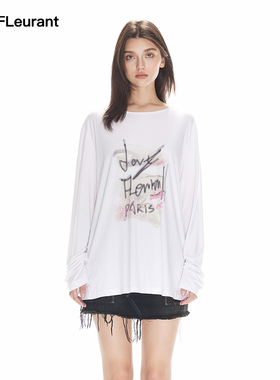 JAC FLEURANT新品白色彩绘印花透款长袖宽松显瘦百搭